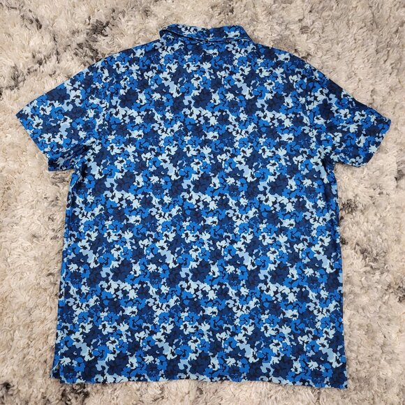G/Fore Polo Shirt Men's XL Blue Floral Print Geometric Performance Golf Stretch - Picture 9 of 10